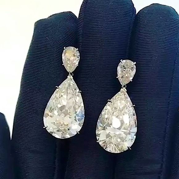 Sterling Silver Pear Drop Diamond Earrings - Picture 2 of 11